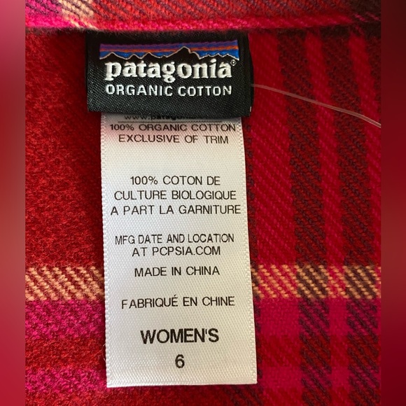 Patagonia Red Pink plaid Fjord Flannel Shirt Size 6 long sleeve Organic cotton - Picture 6 of 13